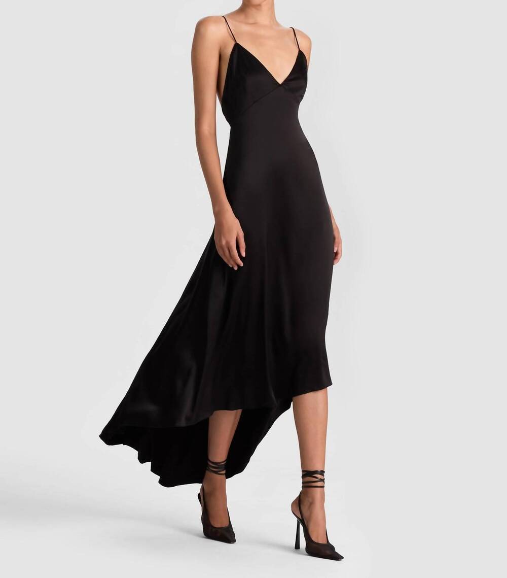 NEW ALICE + OLIVIA luciana open back asymmetrical slip dress in black - Picture 3 of 6